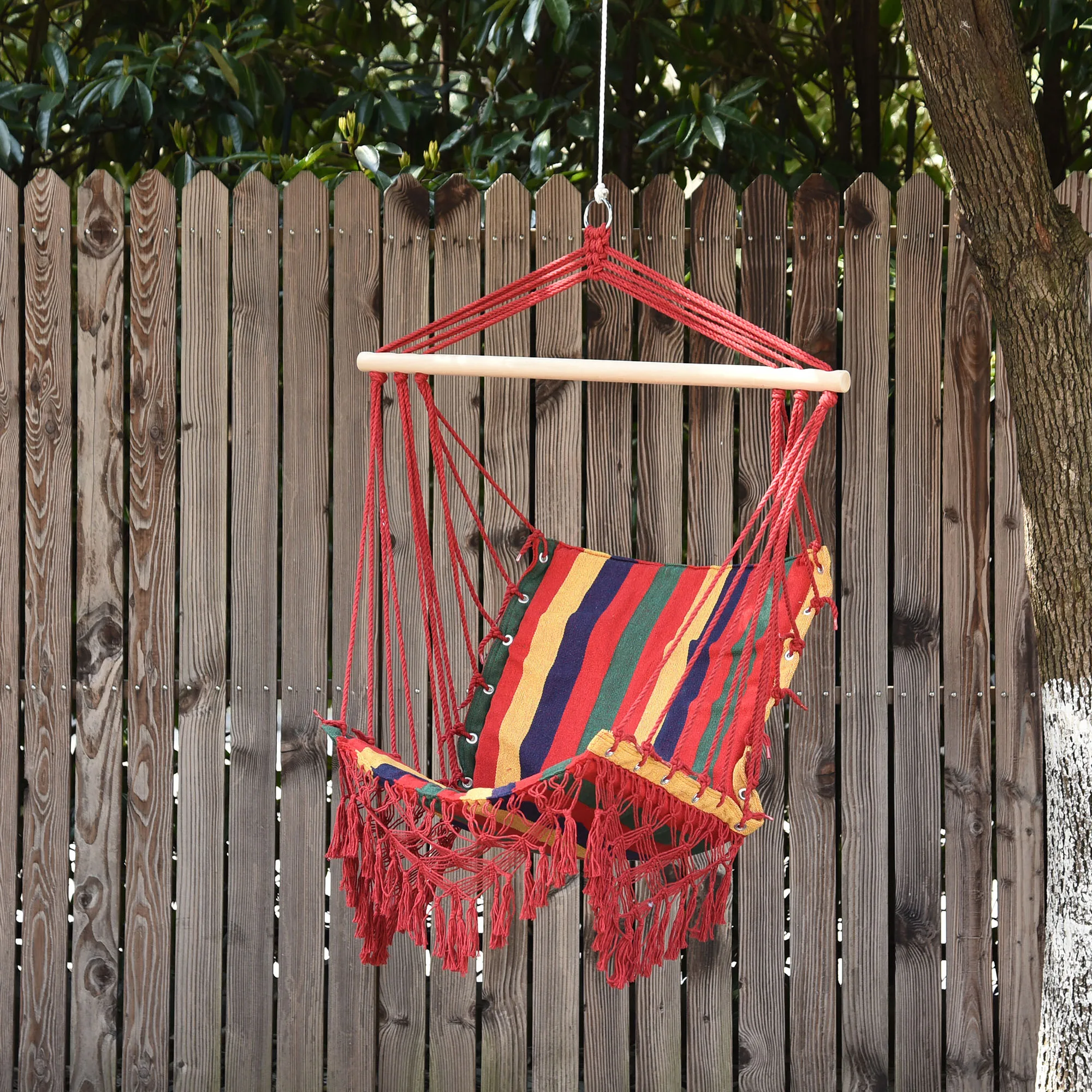 Outsunny Silla Colgante Algodón Poliéster 100 kg Interior Exterior 100x60x100 cm