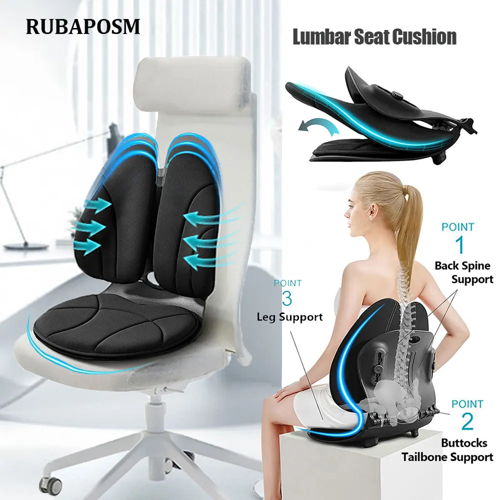 Office Chair Seat Cushion Back Lumbar Support Sitting Pad Memory Foam 3-level Height Adjustable Foldable Posture Correction Gift