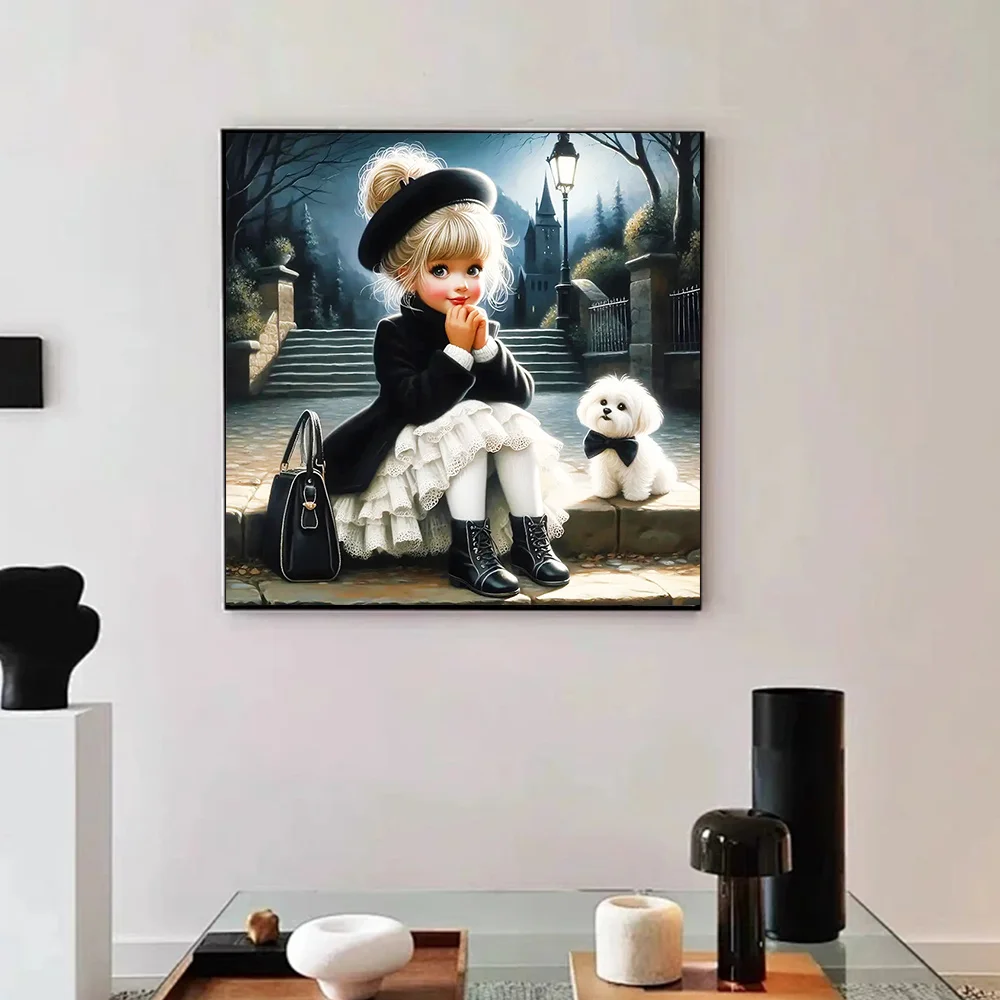 Sz26The Studded Diy Diamond Mosaic Portrait Girl Full Square Round Diamond Mosaic Animal Dog New Collection Wall Art Decor Craft view 3
