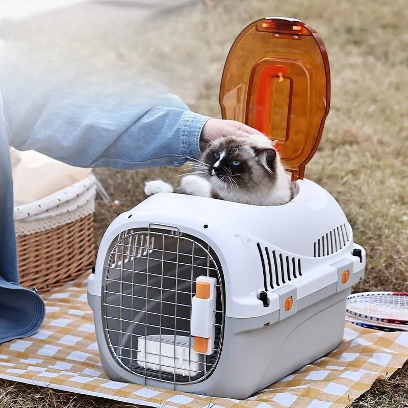 Cat Bag Pet Air Box Portable Out Car Cat Dog Cage Pet Box Space Checked Dog Bag