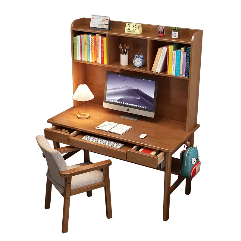 

Solid wood desk, student home, junior high school student bedroom, simple study table, bookshelf, integrated computer desk with