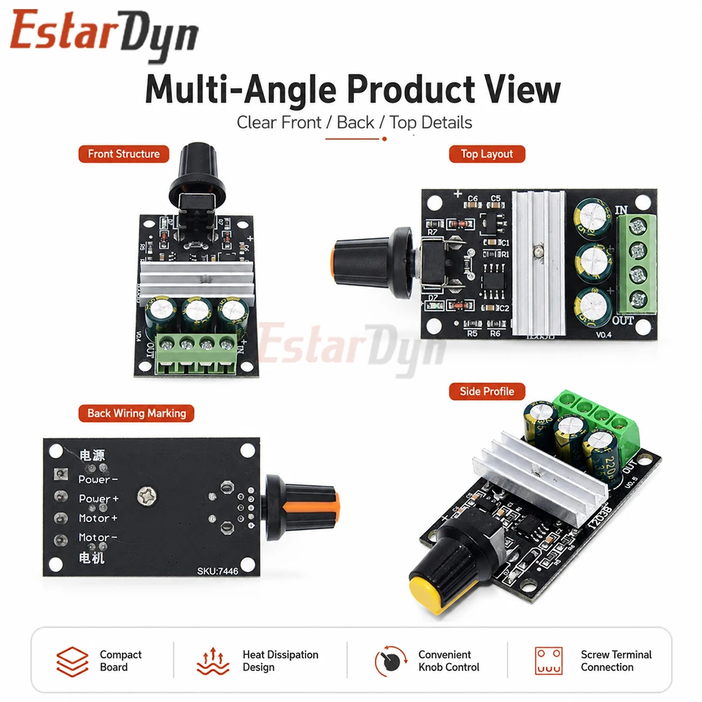 Estardyn 3A 80W PWM DC 6-28V Motor Speed Controller Module with Potentiometer Switch for Fan Pump DIY
