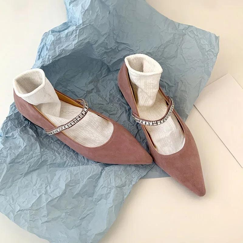 

Spring 2025 New Pointy Toe Low Heel Women's Mary Jane Designer Diamond-Belt Buckle Shallow Elegant Gentle Women Single Shoe