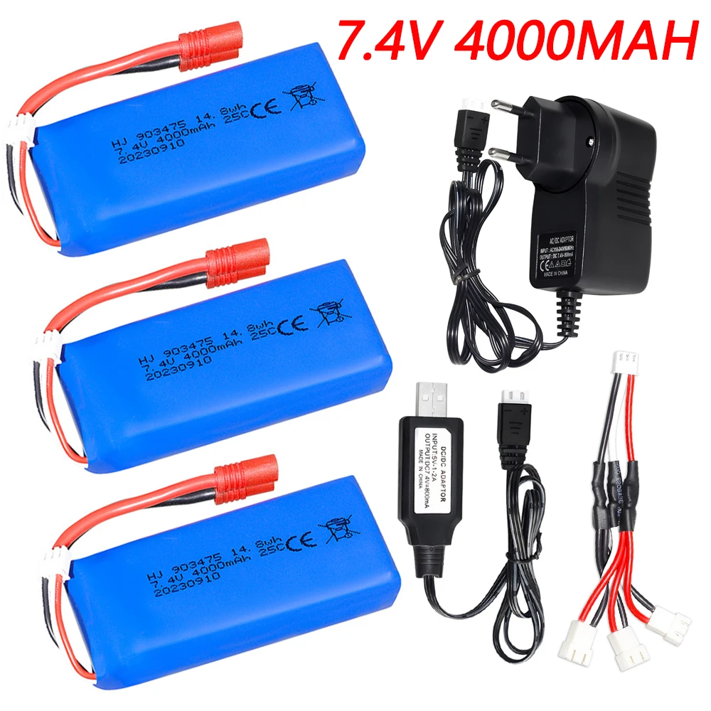 7.4V 4000mAh Rechargeable Lipo battery with USB Charger for Syma X8C X8W X8G X8 HG899 RC Drones Quadcopter Spare Parts 2S 903475