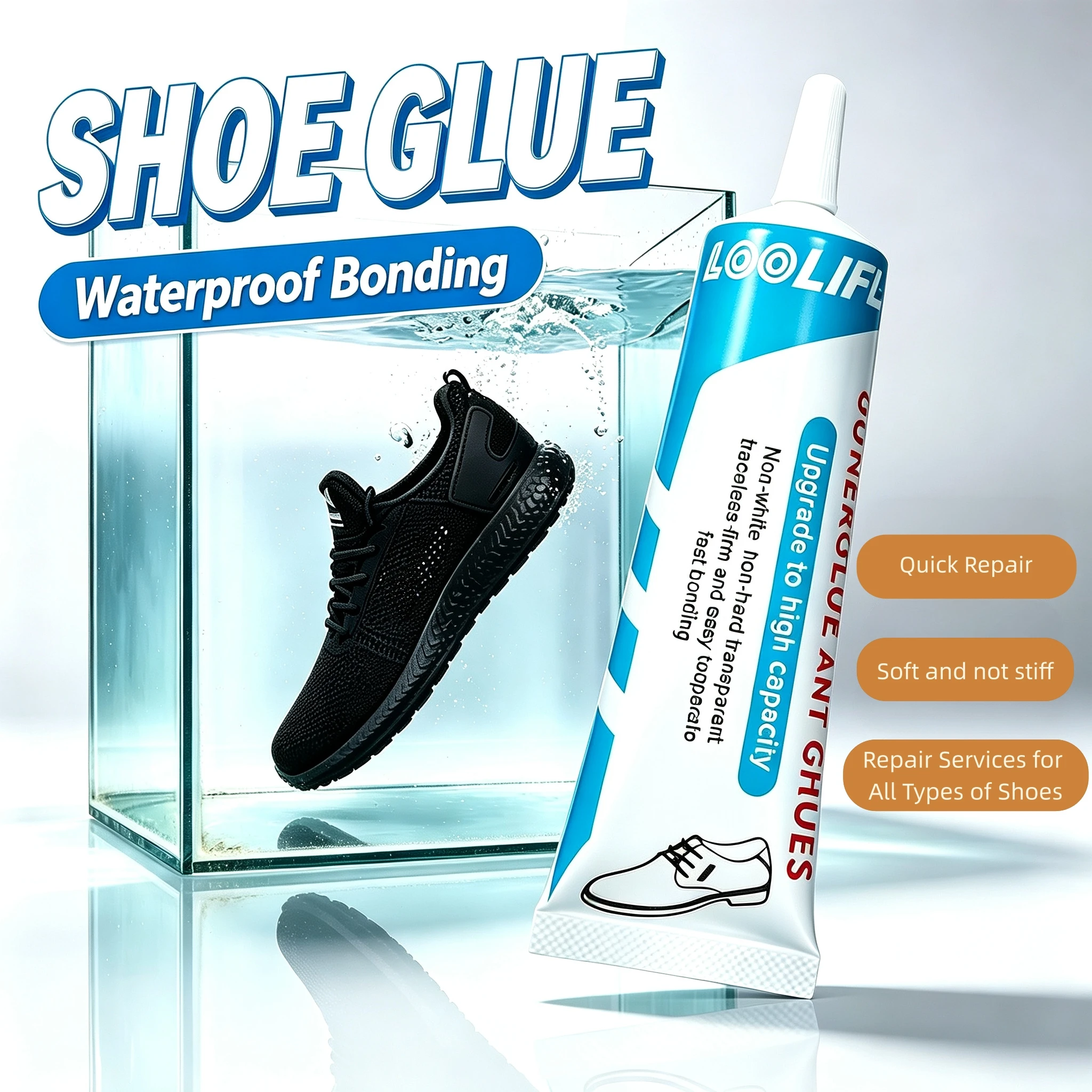 60ml Super Shoe Repair Glue, Transparent and Flexible, Does Not Harden, Waterproof and Highly Adhesive, Suitable for Repairing Leather, Rubber, Sports Shoes, Boots, and Other Footwear
