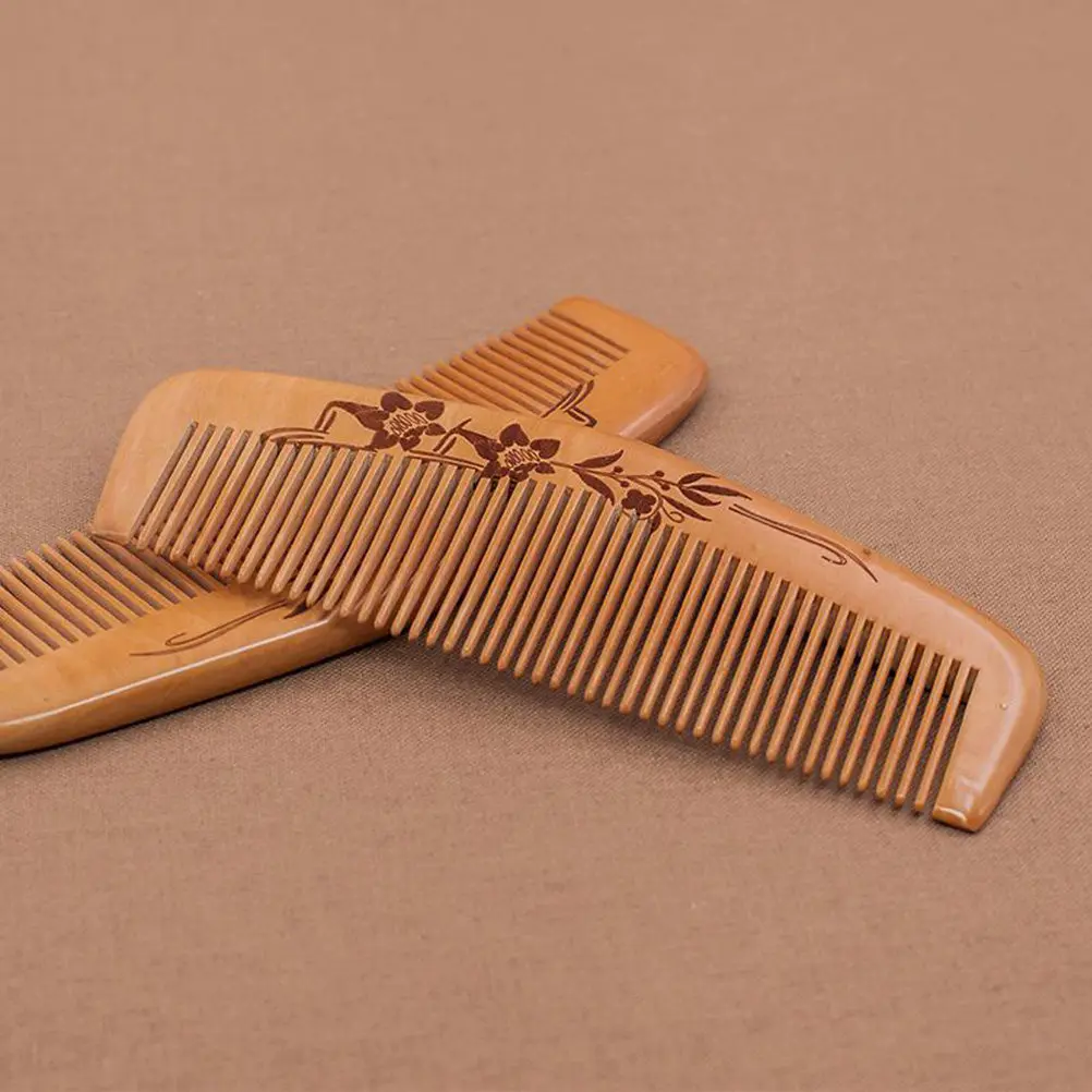 Peach Wood Comb 17-3 Fine Teeth Smooth Close Massage Scalp Blood Circulation Wooden Hair Comb Anti-Static Beard Hair Care Brush