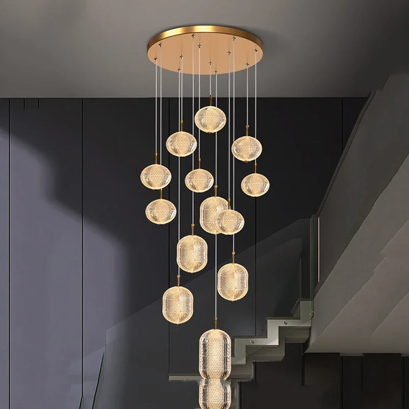 Luxury Villa Lobby Pendant Lights Acrylic Staircase Hotel Chandeliers Living Room Shop Hanging Lamps for Room Decor Fixture LED