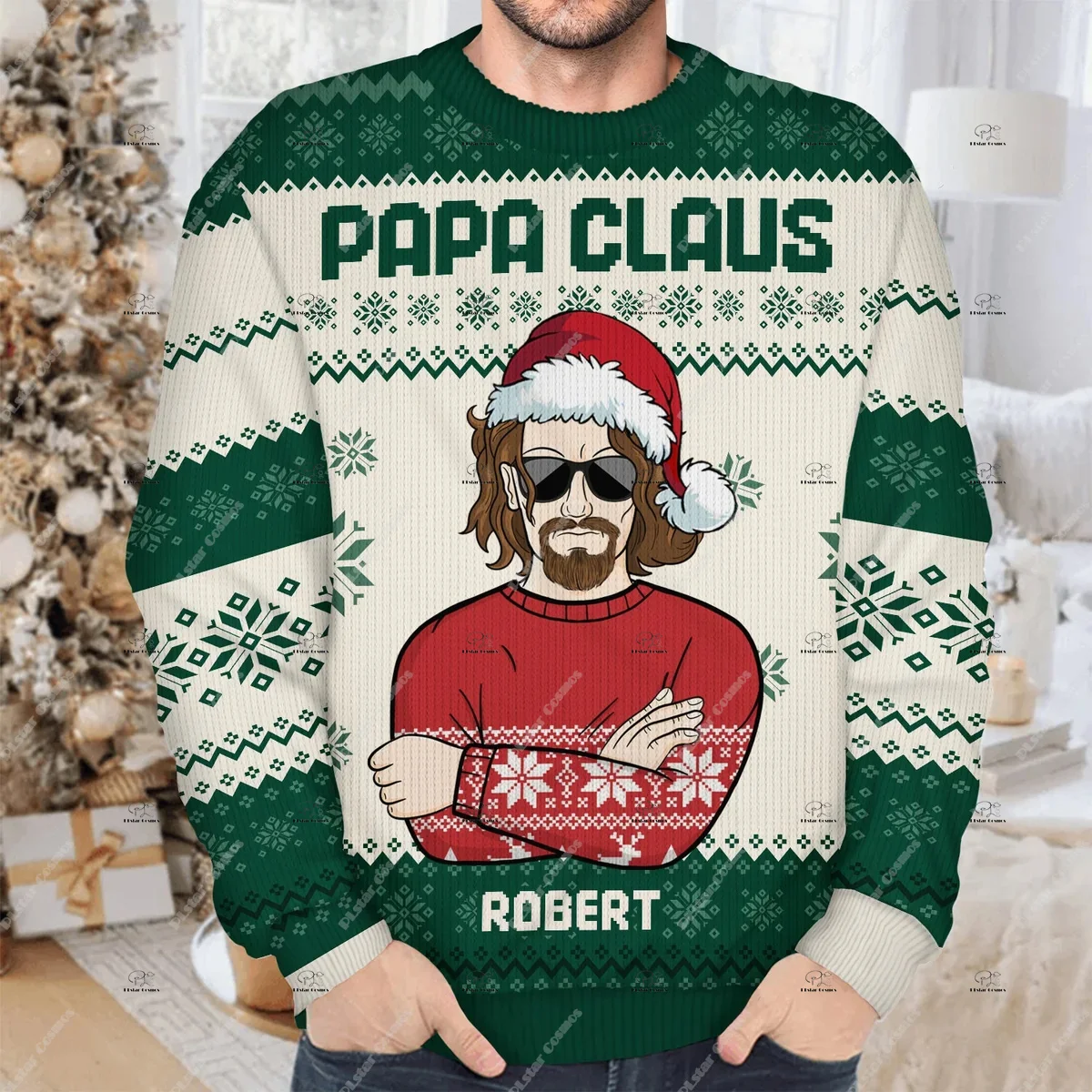 Custom Name Family Outfit Christmas Cosplay Cat Dog Pet knitted Sweater Retro Vintage 3DPrint Casual Funny Winter Sweatshirts V0