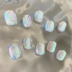 10pc Aurora Short Square Head Handmade Fake Nails Cute Colorful Simple Glitter Press on Nail Detachable Full Cover Nail Tips Art