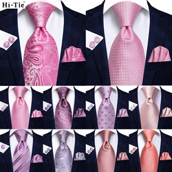 Hi-Tie sólido melocotón Rosa Coral Paisley corbata de boda de seda para hombre corbata de diseño de moda para hombres pañuelo de calidad gemelos fiesta de negocios