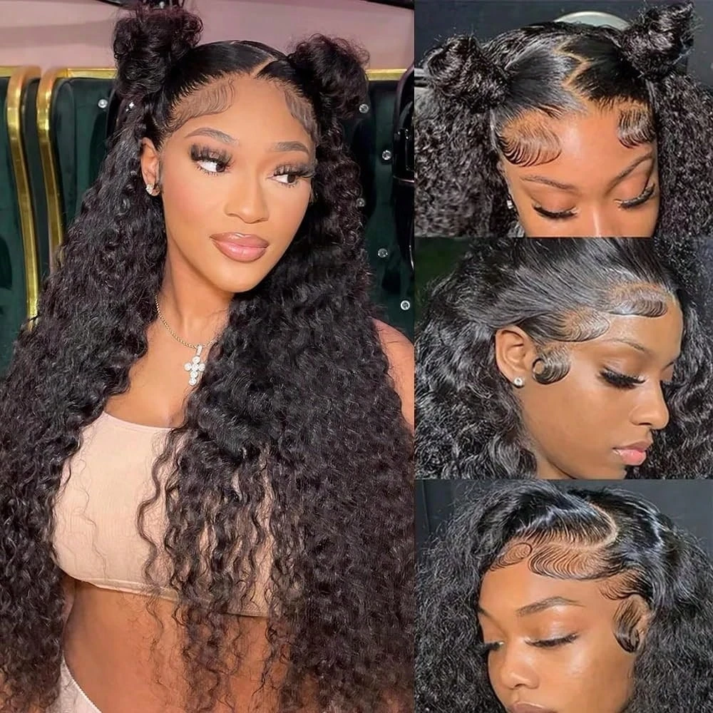 

30 Inch Deep Wave Lace Front Wigs Human Hair Pre Plucked 13x4 HD Transparent Lace Frontal Wigs Human Hair 180 Density Deep Curly