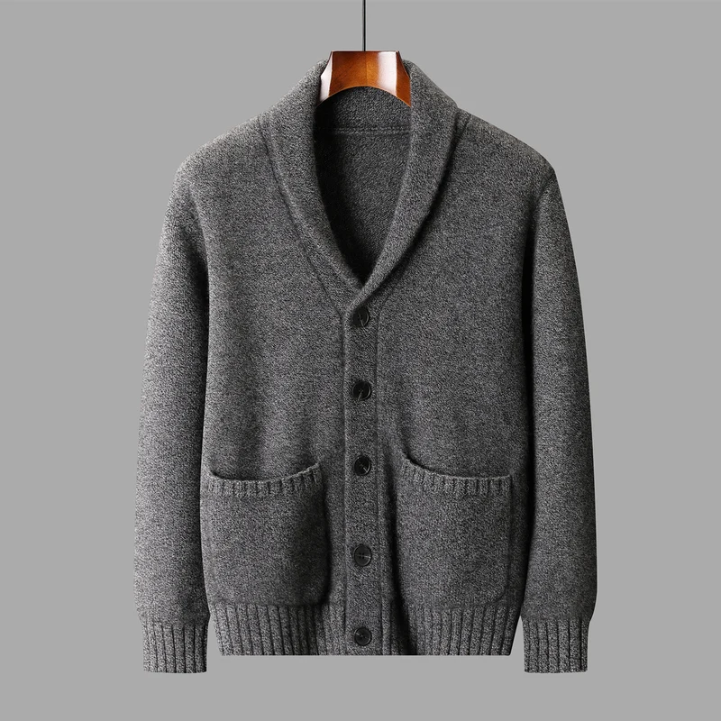 Men's Class A Pure Cashmere Knitted Cardigan 2026 Thick Jacket with Four Strands Five Needles Knitwear for Men