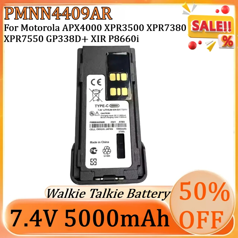 5000mAh PMNN4409AR Type-C USB Replacement Battery for Motorola APX4000 XPR3500 XPR7380 XPR7550 GP338D+ XIR P8660i Two Way Radios