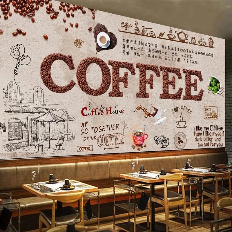 Customized 3D Wallpaper European Style Hand Painted Coffee Restaurant Bar Milk Tea Shop Background Wall mural wall fabric Decor