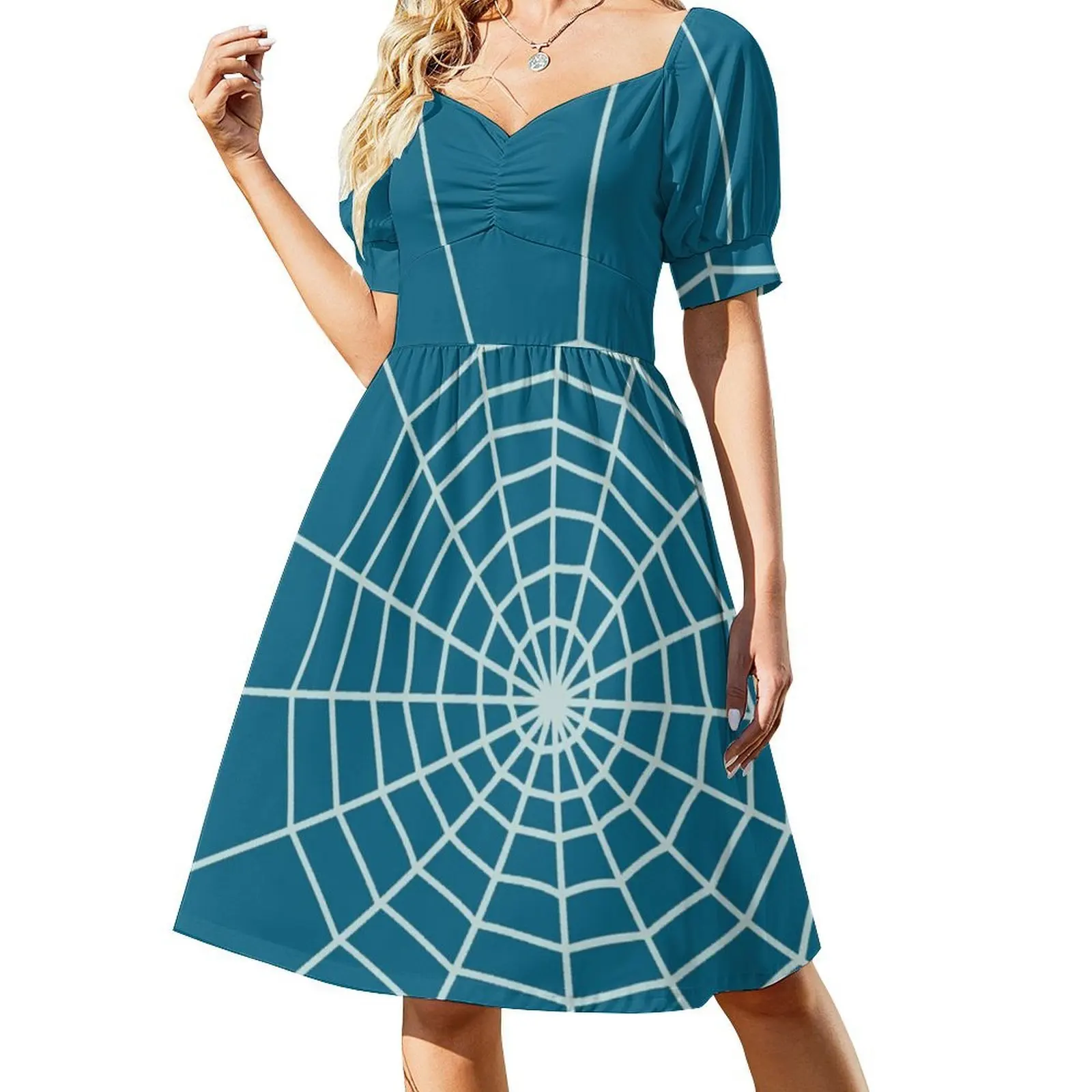 فستان ساحر للعطلات مثير على شبكة العنكبوت للنساء على الشاطئ وحفلات أعياد الميلاد فستان قصير مرسومة يدويًا على شبكة العنكبوت فن العناكب المنزلية للسيدات
