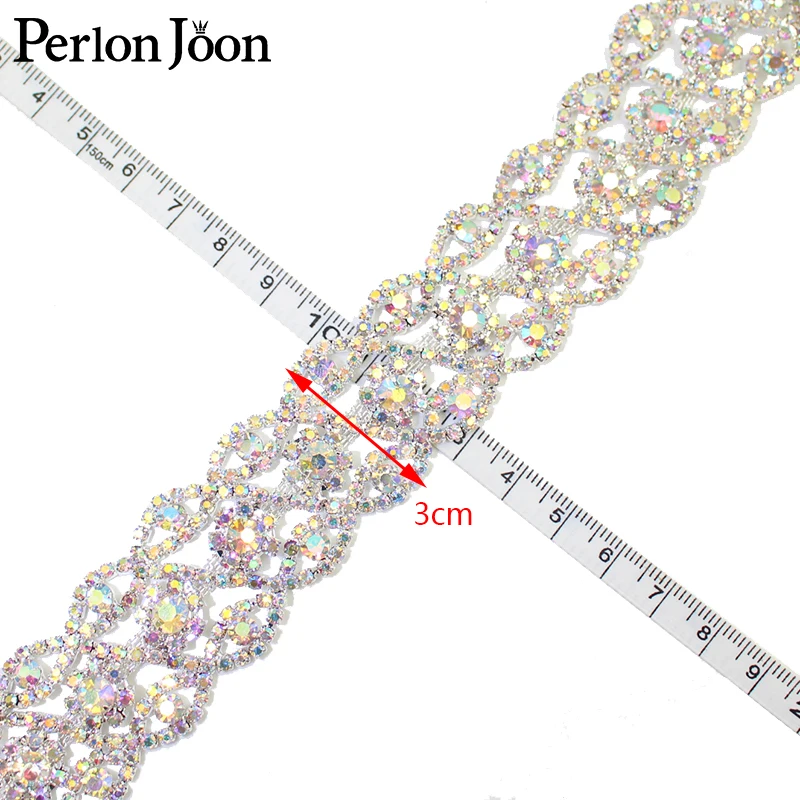 3cm width wave S-tape rhinestone trim AB crystal silver chain bridal belt tiara decoration accessories ML159