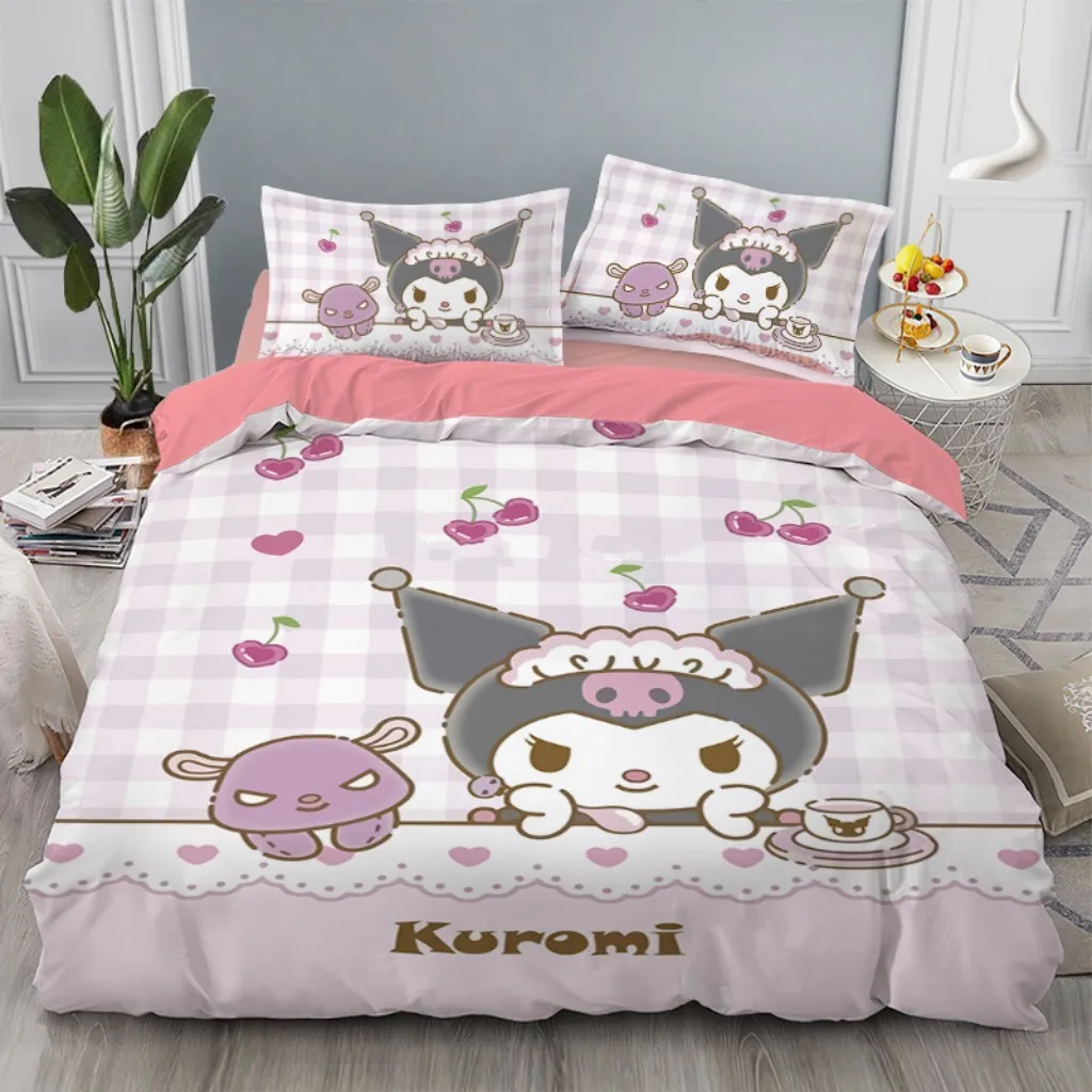 Imagem -04 - Cute Cartoon Bedding Conjunto For Kids Sanrio Kuromi Quilt Cover Comforter Cover Gift Decoration