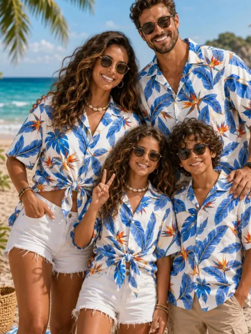 Sommerliches Familien-Strandhemd für Herren im Hawaii-Stil mit Tropenmotiv, Sandburg- und Palmen-Print, Urlaubsgeschenk, Kinder-T-Shirt – Detail 5