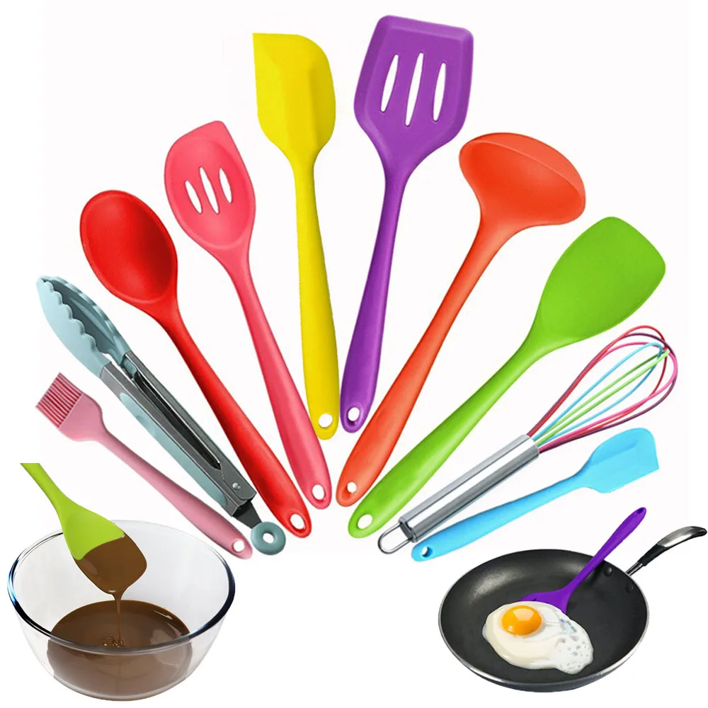 

Красочные кухонные принадлежности, набор из 10 предметов, ведро для хранения, многофункциональная антипригарная кастрюля, лопаточка, набор для приготовления пищи, цветная коробка