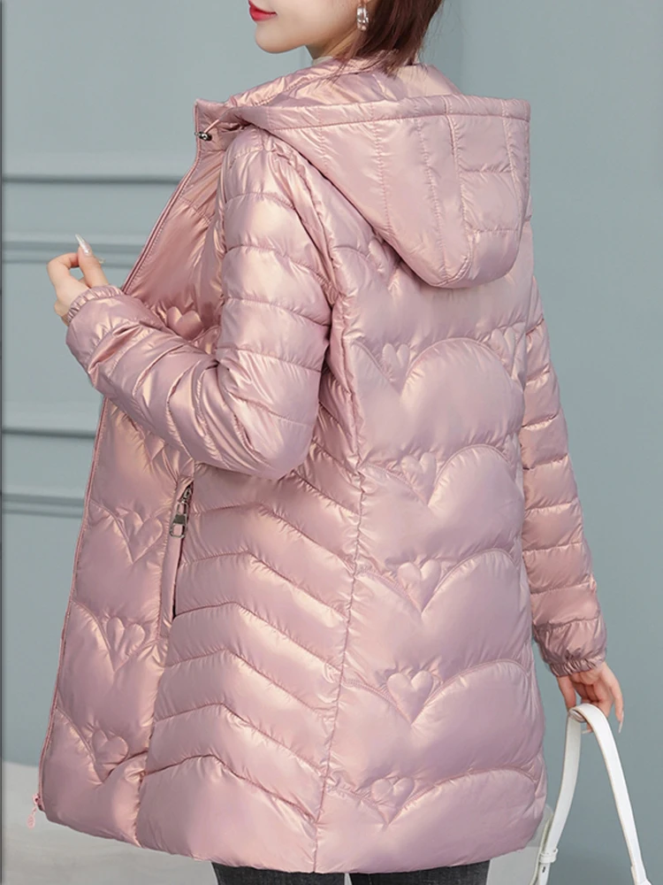Giacca invernale Cappotti lunghi Donna Piumino in cotone lucido con cappuccio Caldo Parka casual Cappotto imbottito in cotone Donna JJ1060