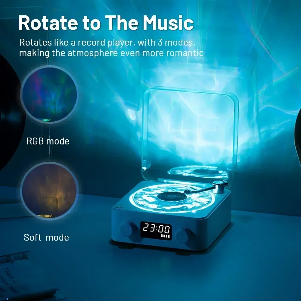 Alto-falante Bluetooth portátil com luz RGB, mini branco retro, cartão TF, suporte a ruído, auxílio para dormir vintage, subwoofer