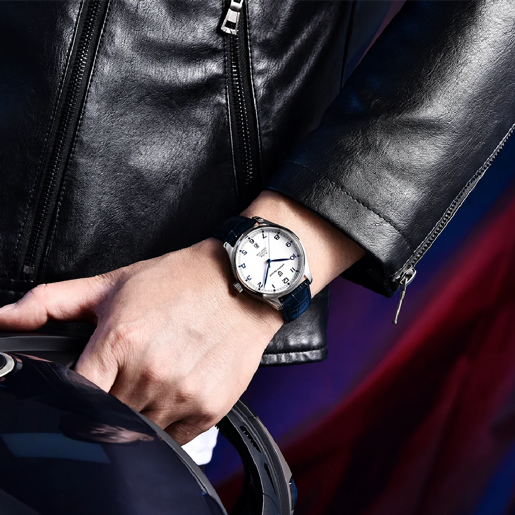 ページニ-男性用パイロット腕時計,トップブランド,自動,高級スポーツ,機械式腕時計,防水,本革,200m