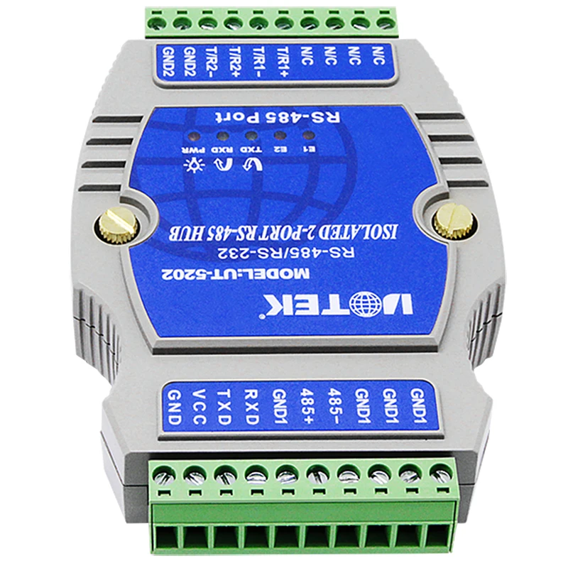 공장 판매 DIN 레일 산업용 RS232 RS485 - 2 포트 RS-485 허브 비동기식 반이중 15KV ESD RS 485 허브 UT-5202