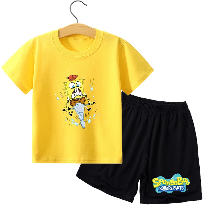 SpongeBob SquarePants Outdoor zestaw odzieży sportowej film Anime nadruk kreskówkowy dla dziecka domowa piżama t-shirt prezent na lato