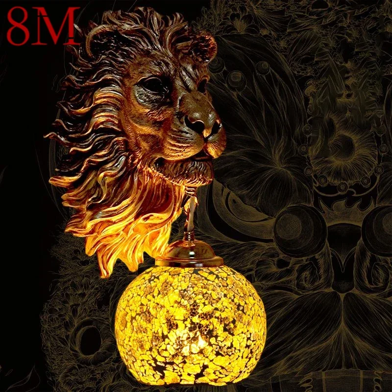 8M Contemporary Lion Wall Lamp Retro Creative Living Room Bedroom Bar Cafe Western Restaurant Aisle Decoration Wall Light