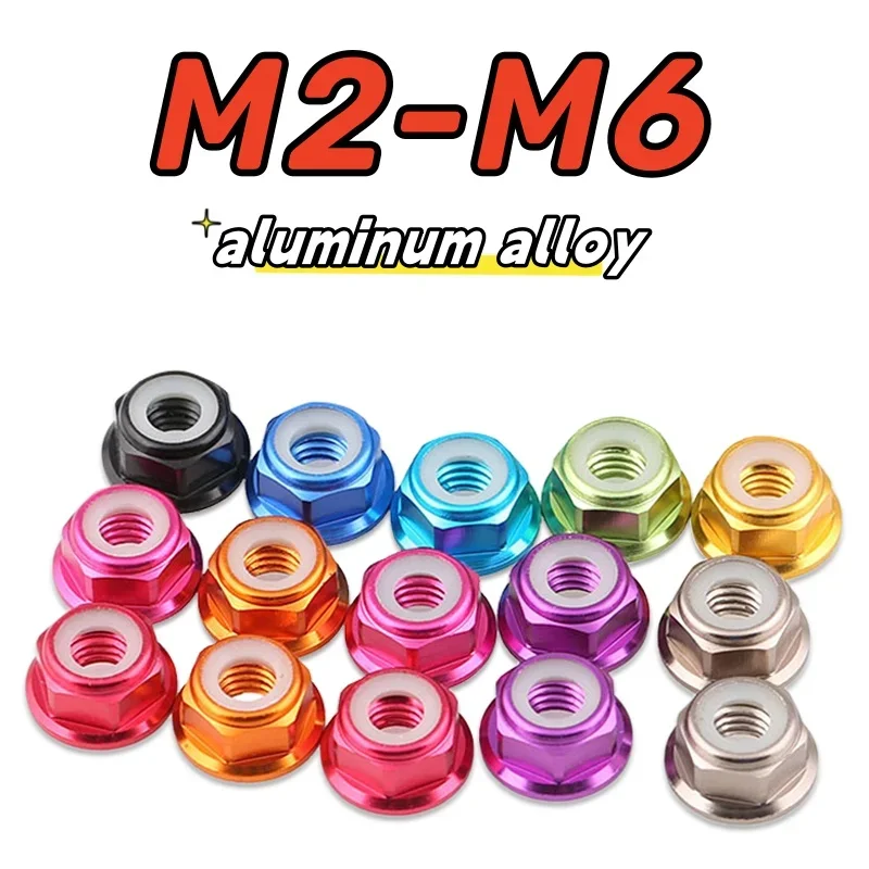 

10pcs M2 M3 M4 M5 M6 Colourful flange Aluminum nuts Lock Nut Insert Hex Rivet Nut Anodized 11 colors Self-Locking Screw Cap