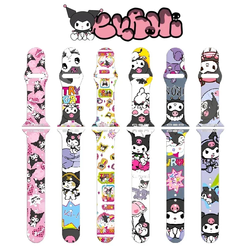 

Силиконовый ремешок с принтом Kawaii Sanrio Kuromi для Apple Watch Band 38 мм 40 мм 41 мм 42 мм 44 мм 45 мм, спортивный ремешок для Iwatch SE 7 6 5