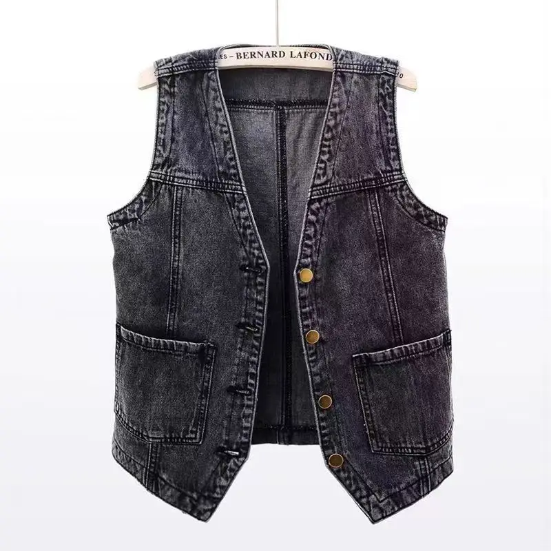 Spring Autumn Versatile Denim Vest Jacket Women Loose Korean Version Sleeveless Coat Female Short Casual Waistcoat Short Vest