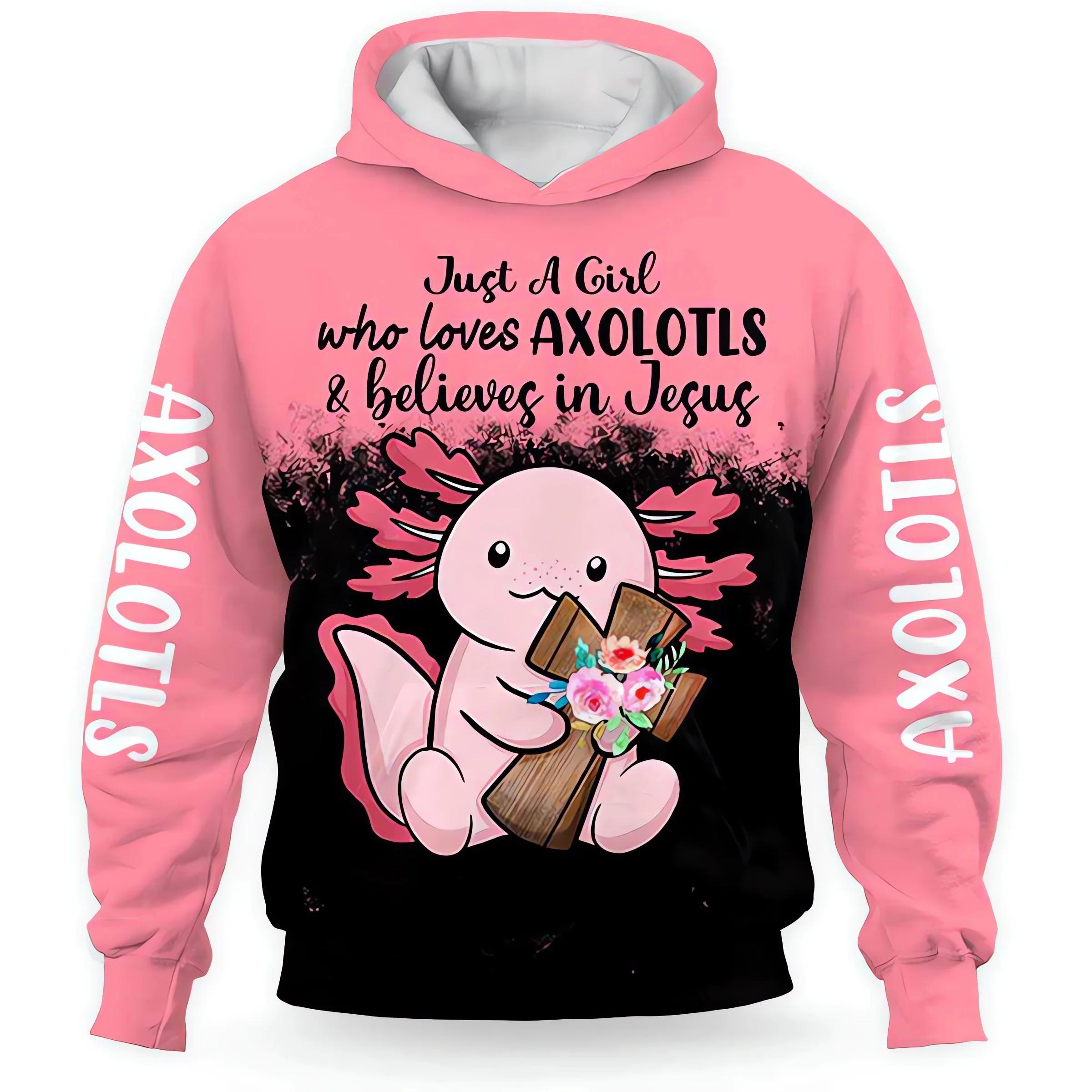 HX Axolotl Hoodies Just A Girl Loves Believes In Jesus Sweatshirts Fashion Casual Sportwear Women Clothing Dropshipping