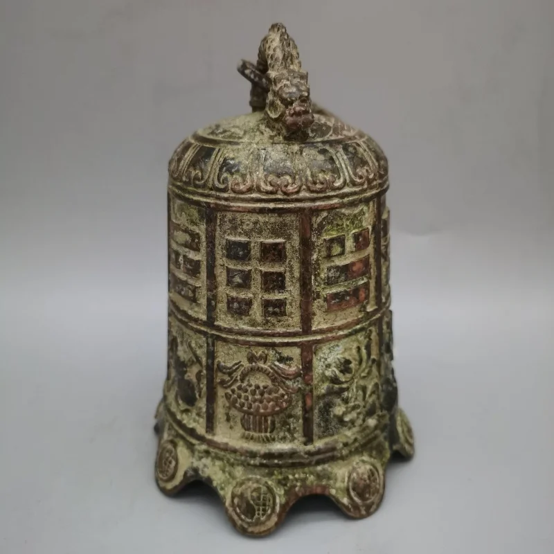Old China Antique Bronze Temple Bell Bagua Eight Immortals Faqi Relief Eight Treasure Copper Chung Auspicious Feng Shui Ornament