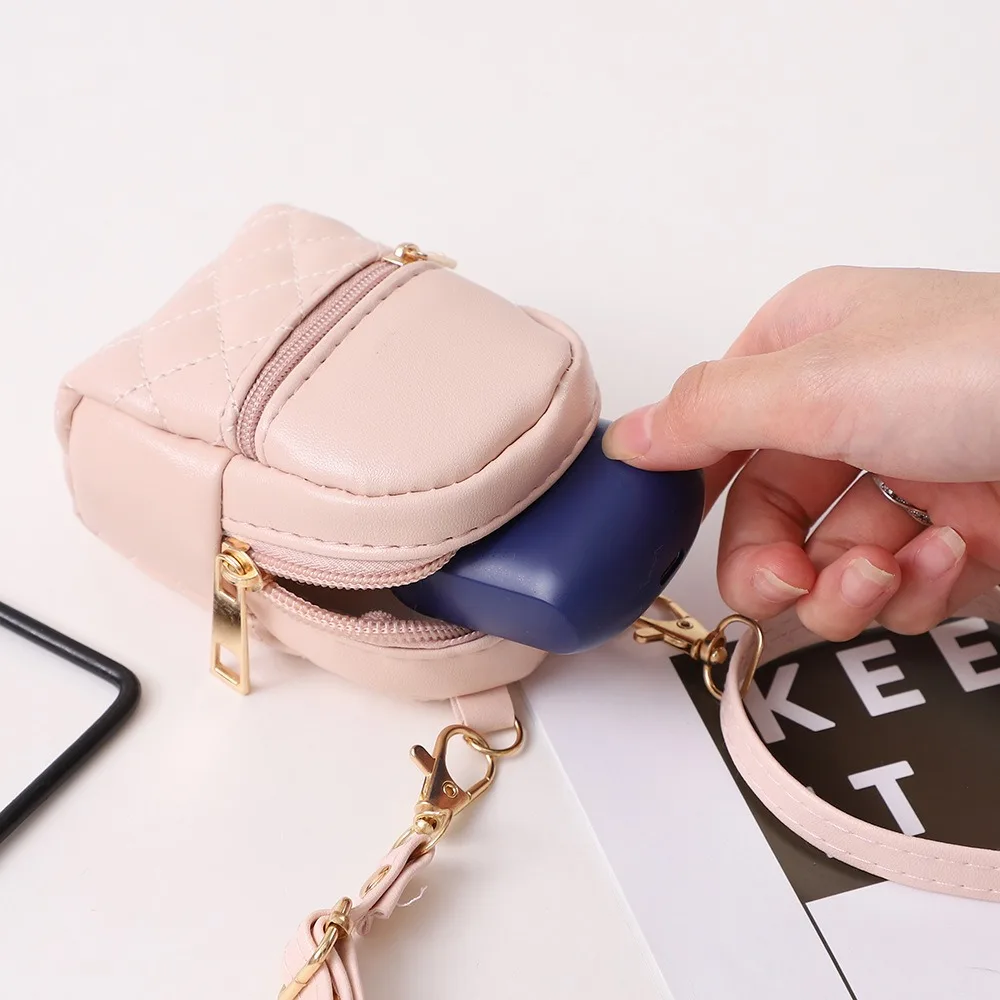 Backpack Shape Earphone Mini Storage Bag with Keychain Portable PU Mini Coin Purse Cute Long Strap PU Small Wallet Kid