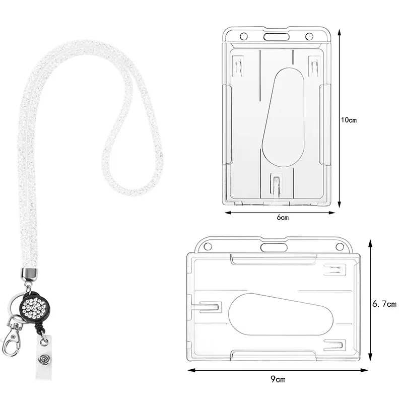 3pcs set Work ID Card Badge Holder with Crystal Lanyard Retractable Badge Reel, Neck Hanging Keychain for Office Staff