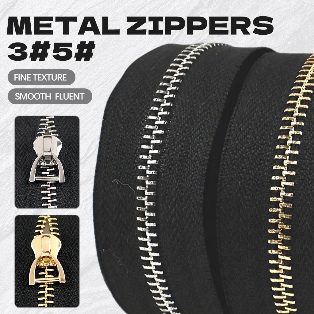 

2/4Yards 3# 5# Metal Zipper with Zips Sliders Bags Pocket Closure Zip Pullers Sewing Zippers Repair Replace Kits DIY Accessories