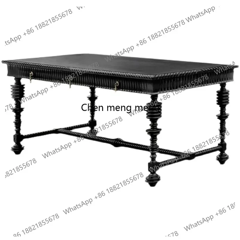 

English solid wood desk, French carved vintage study, chest of drawers, desk, desk