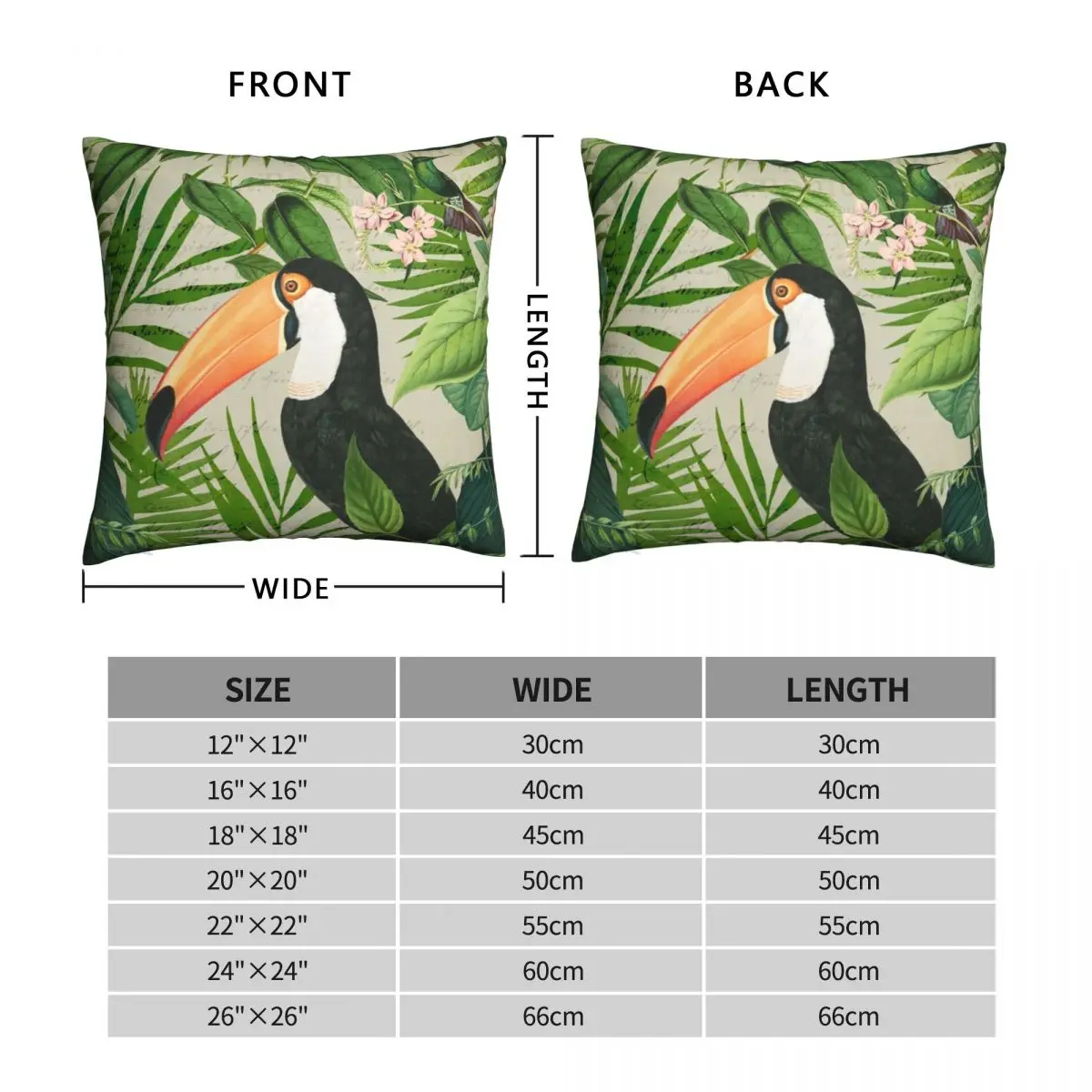 Toucan And Hummingbirds Square Pillowcase Polyester Linen Velvet Printed Zip Decor Pillow Case Sofa Cushion Cover