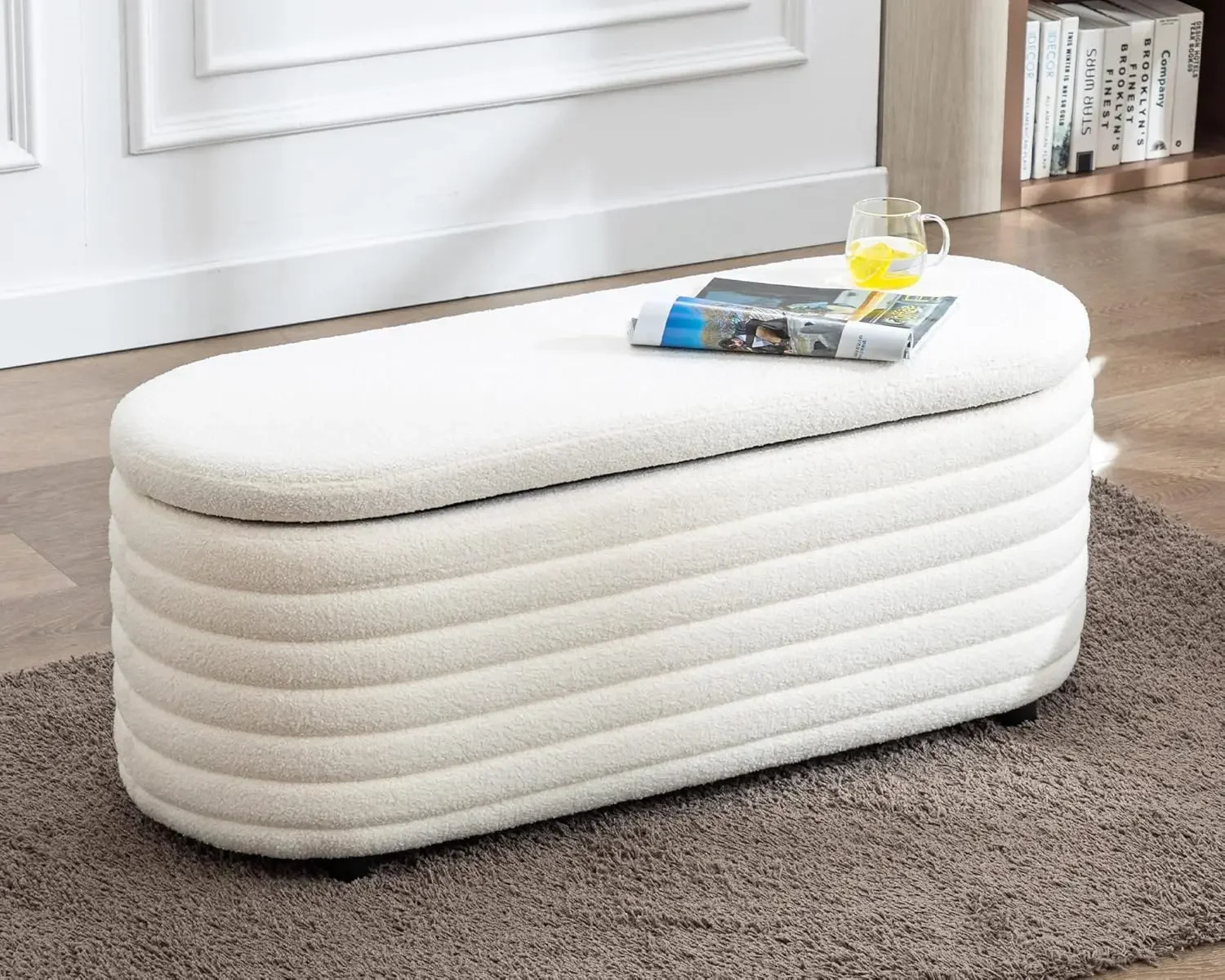 Bench Upholstered Fabric Storage Bench End of Bed Stool with Safety Hinge for Bedroom, Living Room, Entryway,