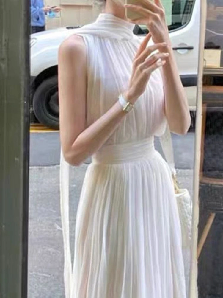 Summer White France Vintage Dress Women Chiffon Elegant Evening Party Long Dress Lady Casual Korean Style One-piece Dress