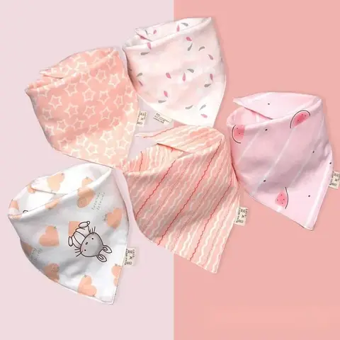 5pcs 아기 Bibs 방수 순수 코 튼 Bilayer 타액 수건 삼각형 스카프 신생아 소년 소녀 흡수성 천 Bib 타액 스카프