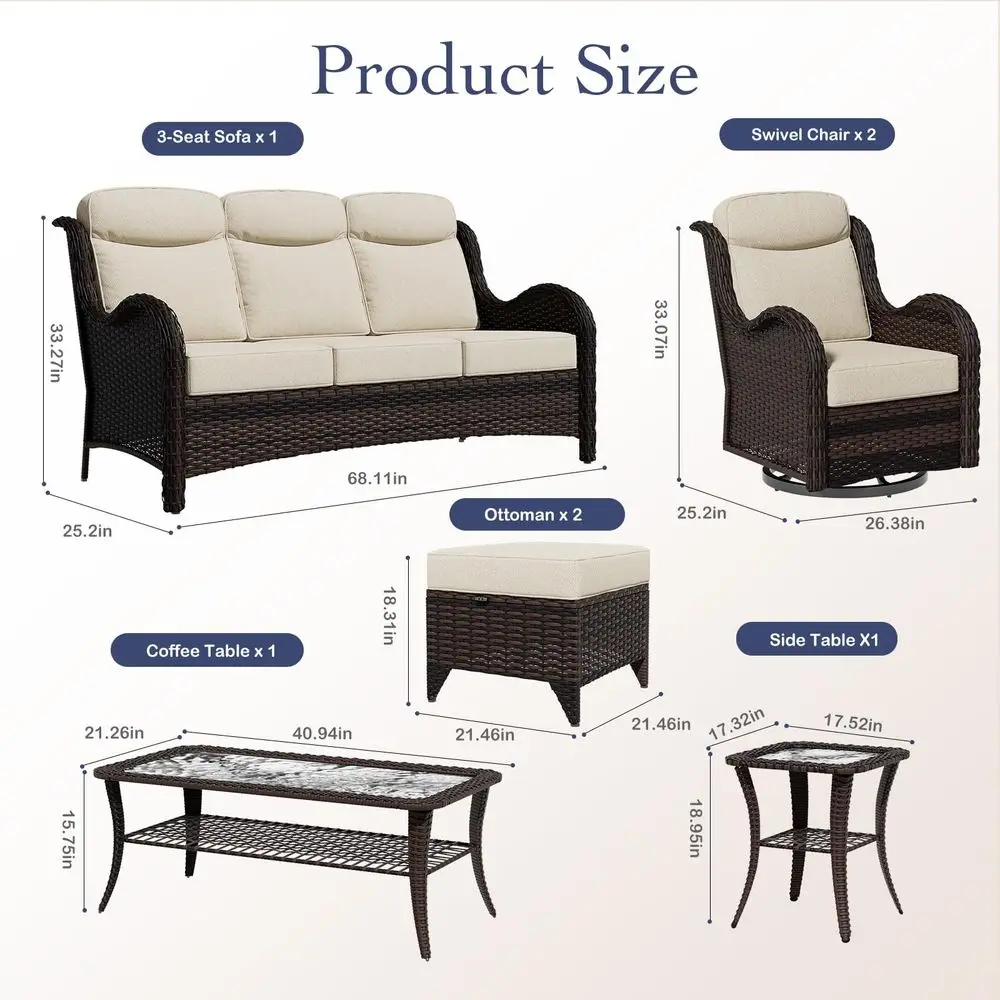 

Pieces Outdoor Patio Furniture Set with 5 Thick Cushions, WeatherResistant Wicker High Back Swivel Rocker Chairs, Patio Convers