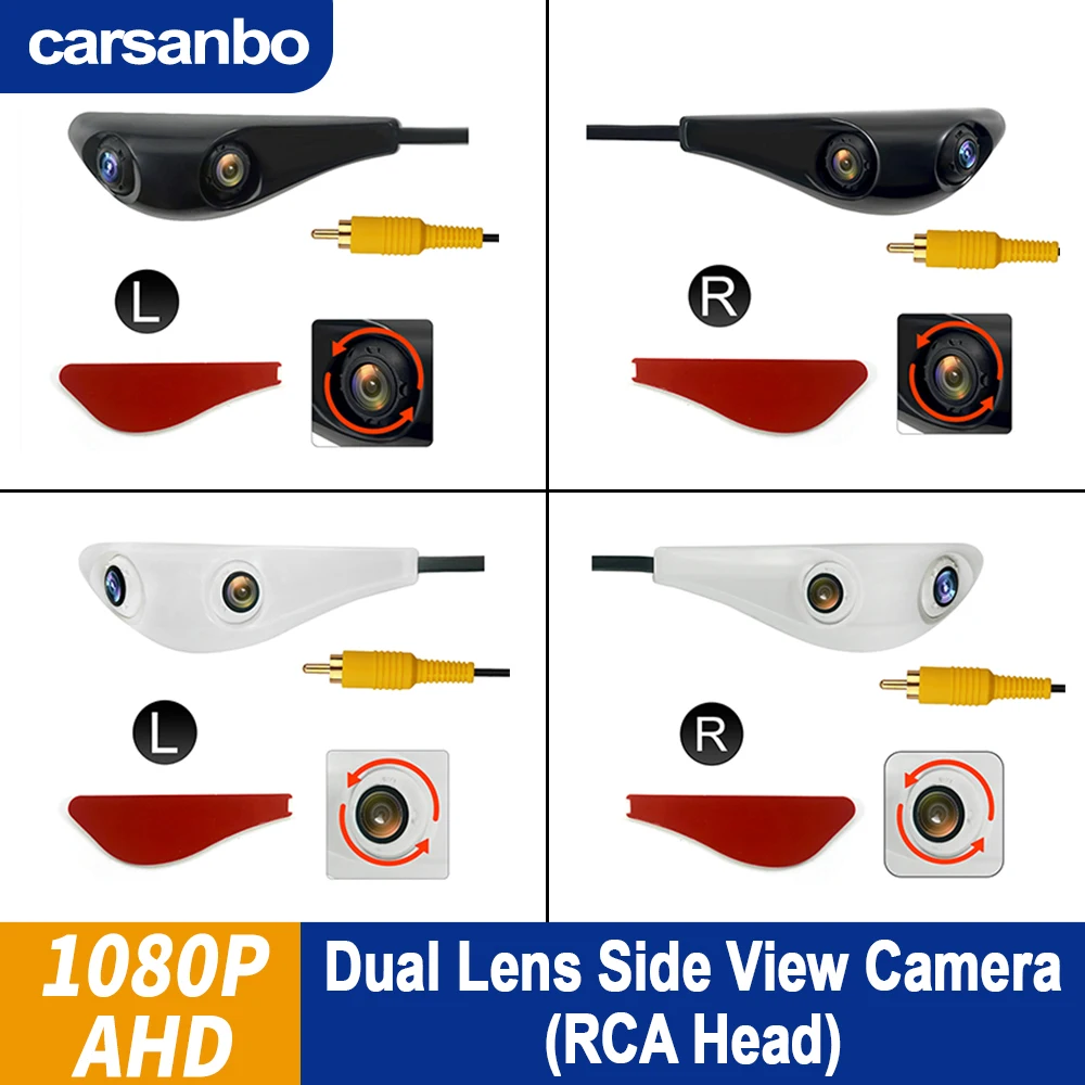 Carsanbo Car Side View Dual Lens Camera AHD 1080P Car Camera With 2 RCA Connector Rotatable Lens Design Camera