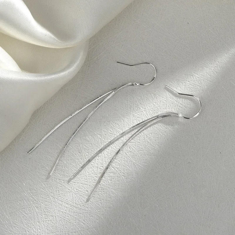 

925 Sterling Silver Geometric Snake Bone Line Tassel Stud Earring for Women Fine Jewelry High Luxury Vintage Accessories