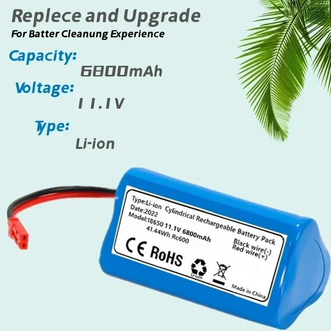 

12V 11.1V 3S1P 6800mAh suitable for Ecovacs Llife V1 X3 V3 V5 X5 CW310 CEN250 robot vacuum battery