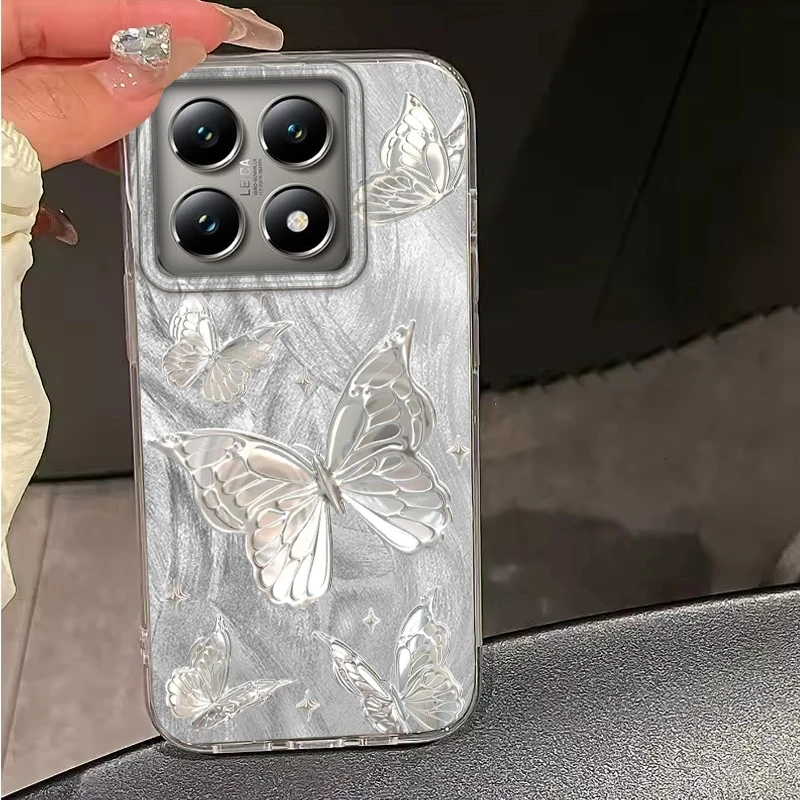 Роскошный чехол для телефона с текстурой перьев для девочек и женщин с бабочкой для Xiaomi 14T 13T Pro 14Tpro 11 Lite 5G NE, противоударный чехол Fundas Cover