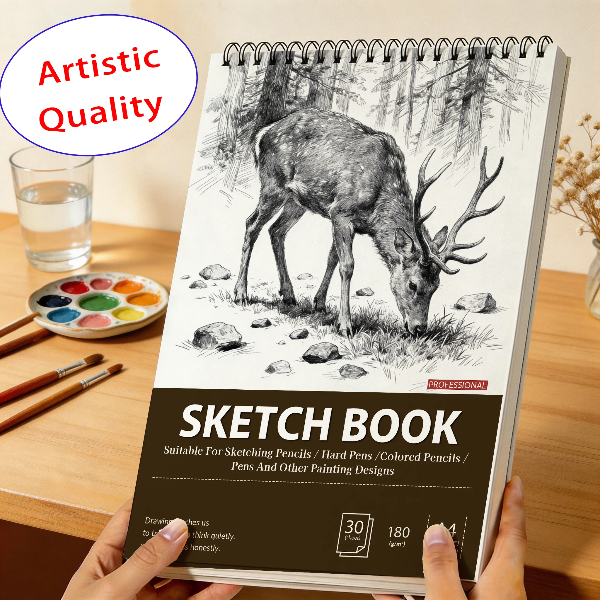 

Скетчбук А4 на спирали, 180 г/м², с обложкой «Олень в лесу», 30 листов, бескислотный художественный блокнот для школы и подарков
