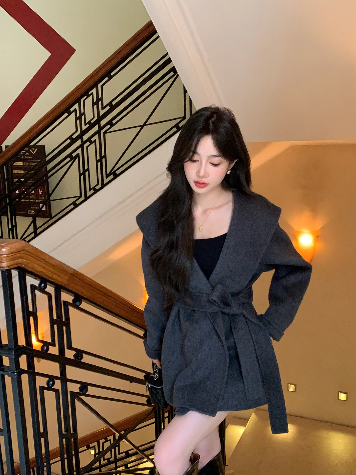 

00% Wool Double-Faced Tweed Coat Women's Loose Fit Hat Jaet Winter Outerwear Comfortable Casual Sle Long Sve Coat