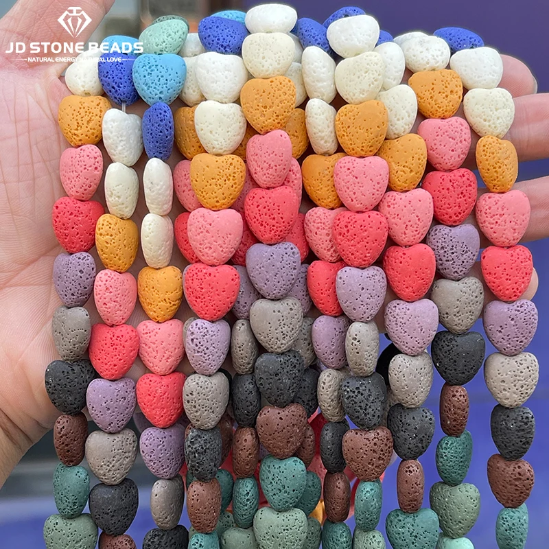 

Natural Stone Colorful Lava Volcanic Stone Heart Shape Bead Loose Spacer for Jewelry Making DIY Bracelet Necklace Accessory